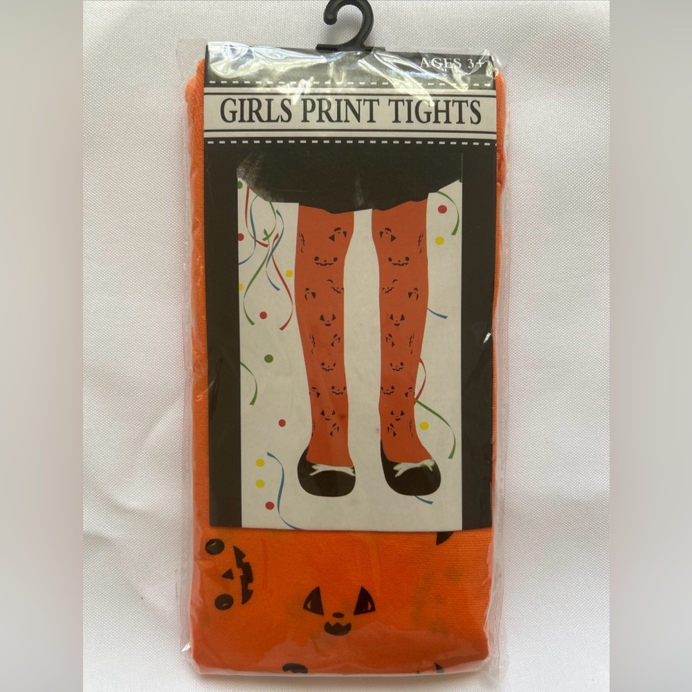 Girls orange with jack-o-lantern face Print pumkin Tights 3+ Halloween costume